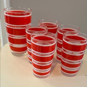 Set of vintage  Striped Glass candy cane ? Holiday? Cocktail mixer 5 glasses